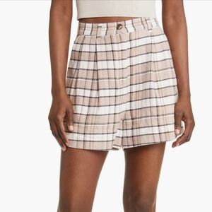 Treasure & Bond Plaid Pleated Cotton Blend Women's Shorts